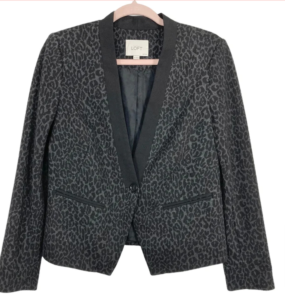 Ann Taylor Loft Gray And Black Animal Print One Button Blazer Size 4